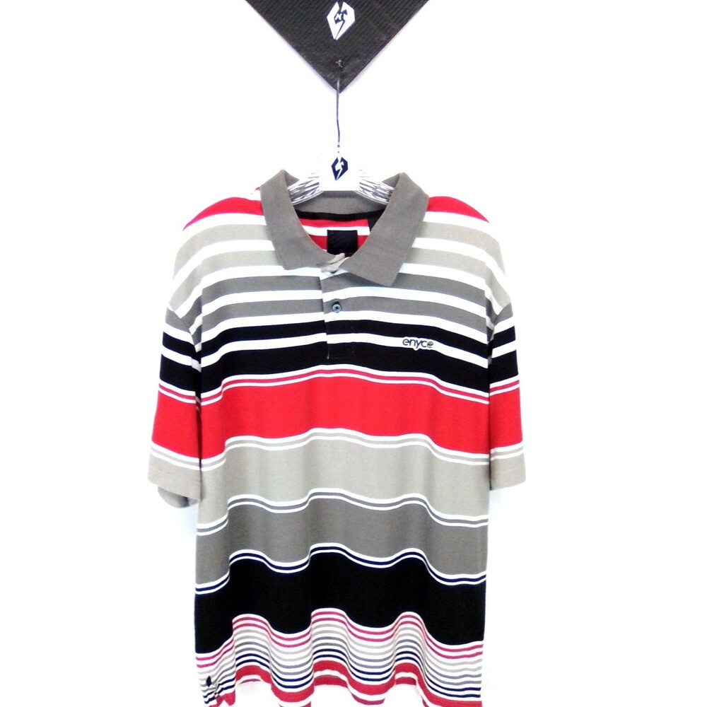 Enyce Men's Vintage Striped  Y2K Polo Collared Cotton Short Sleeve Shirt XXL
